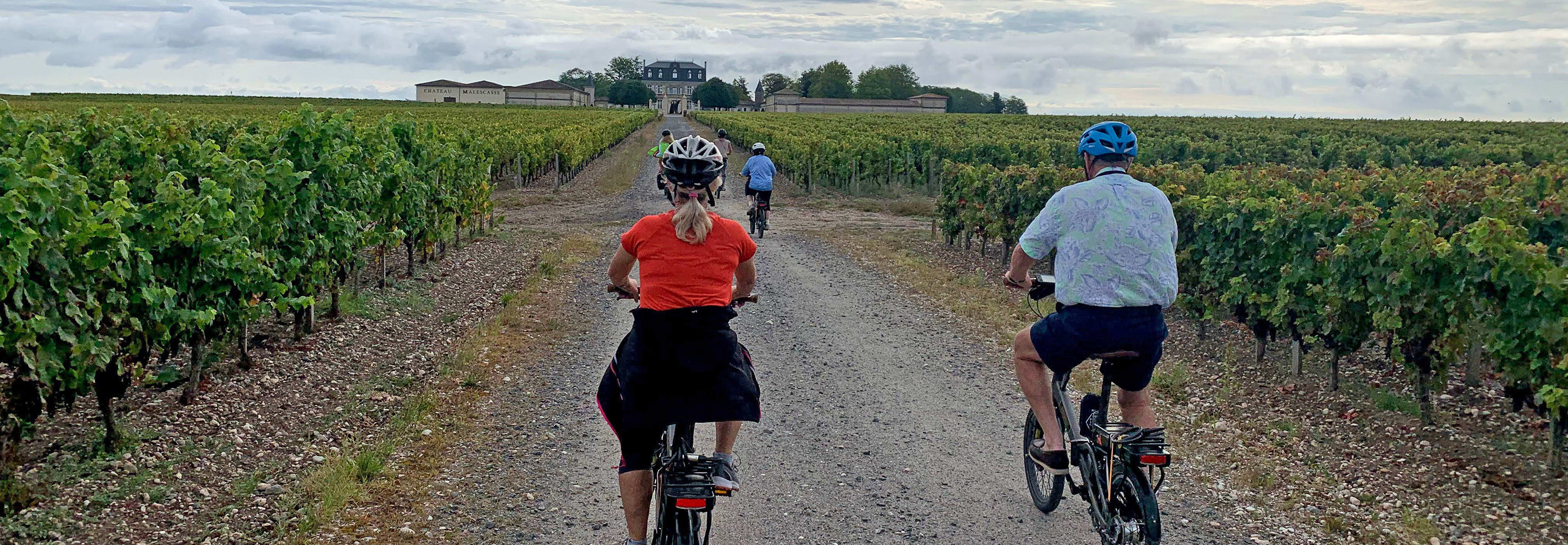 Riding through vineyards in Medoc