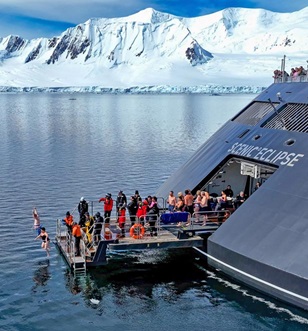 Scenic Eclipse guests doing the Polar Plunge in Antarctica