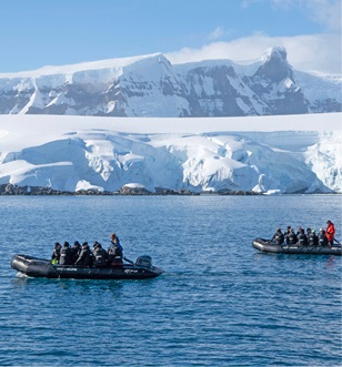 Zodiacs in the ocean of Antarctica