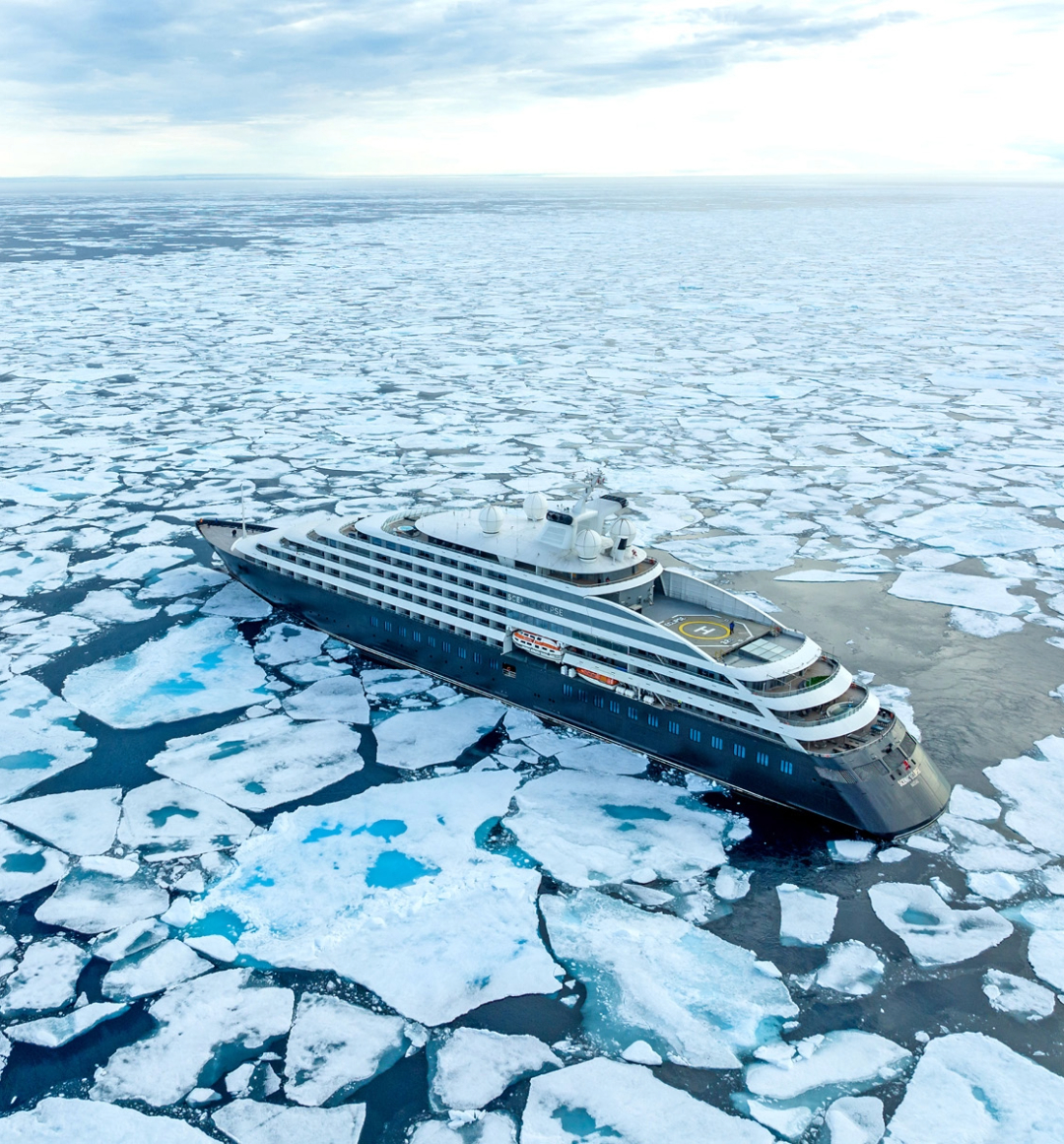 Scenic eclipse sailing through arctic waters