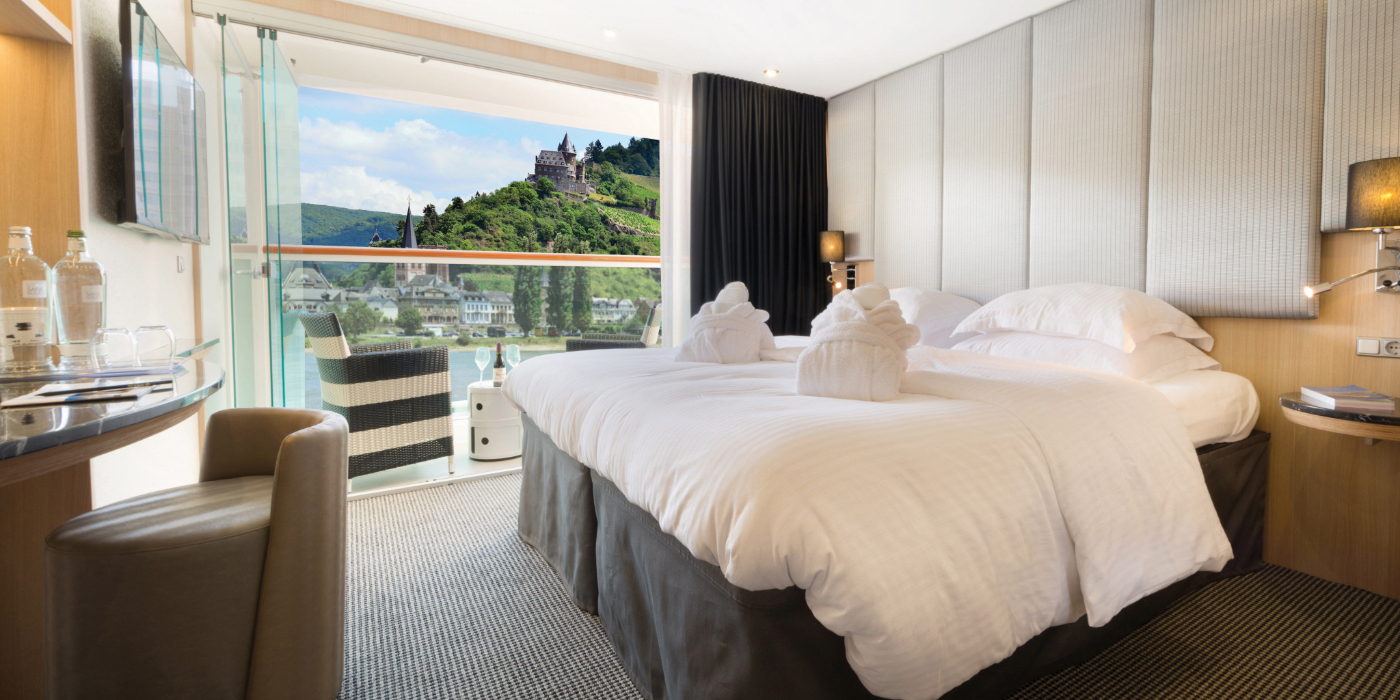 A luxurious suite onboard a Scenic river cruise