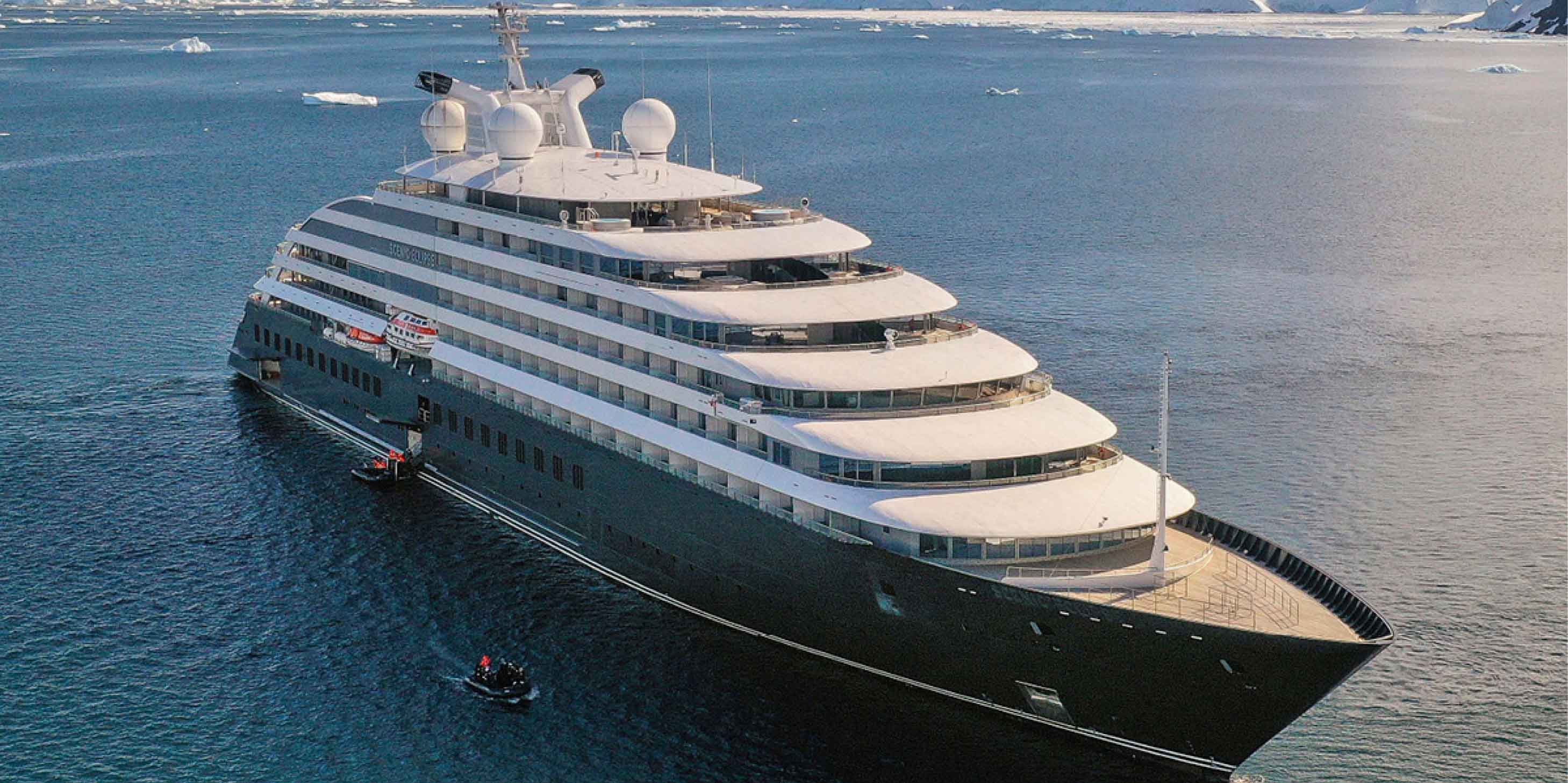 Ultra-luxury Discovery Yacht "Scenic Eclipse" sailing in the ocean