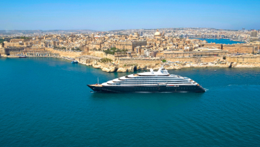 Scenic Eclipse can be seen floating in the Mediterranean ocean