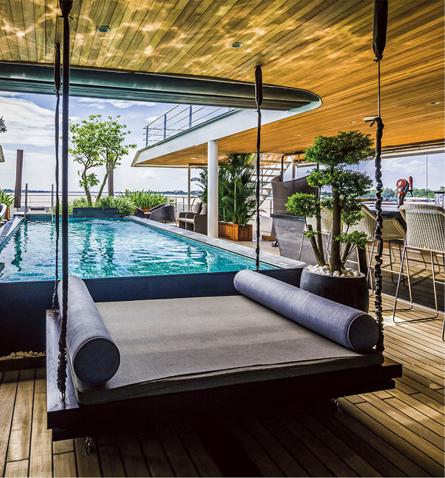 Pool on board a luxury river cruise ship